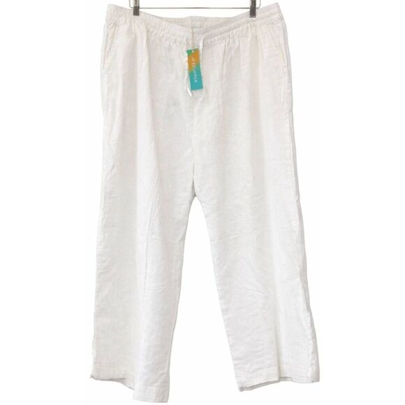 Ecupper Pants - Ecupper womens xl linen cotton white pants Hi Rise Wide Leg cropped